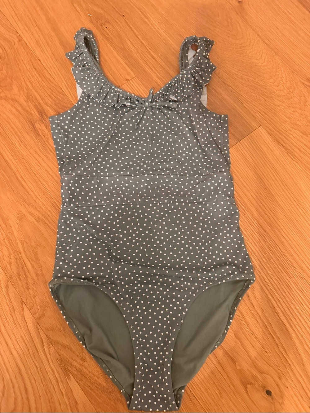 Kids Green Polka Dot Ruffle Strap One-Piece Swimsuit